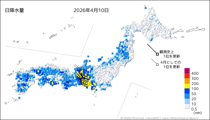 日本のアメダス日降水量の図
