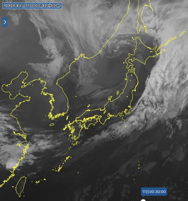 2026年4月10日24時の日本周辺の衛星赤外画像