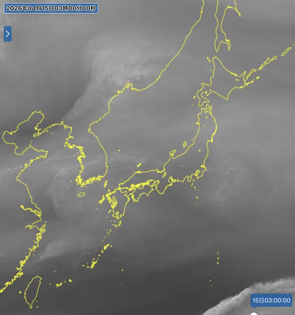 2026年4月15日3時の日本周辺の衛星水蒸気画像