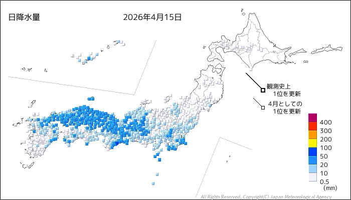 日本のアメダス日降水量の図