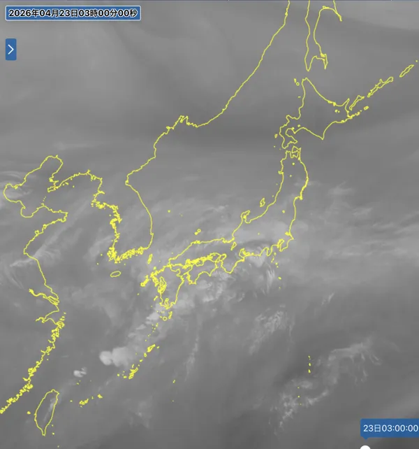 2026年4月23日3時の日本周辺の衛星水蒸気画像