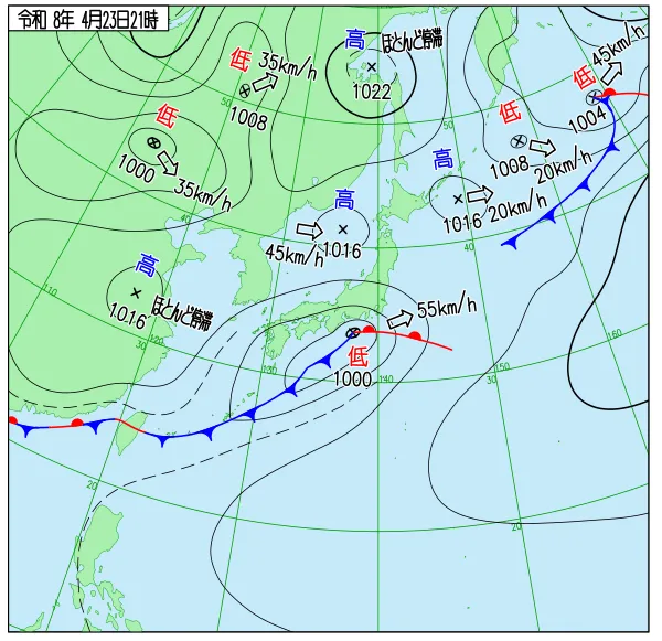 2026年4月23日21時の速報天気図