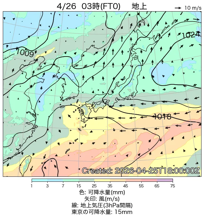 2026年4月26日の日本周辺の地上天気図（3時）