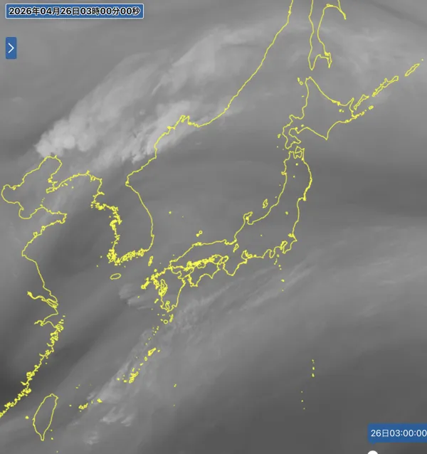 2026年4月26日3時の日本周辺の衛星水蒸気画像