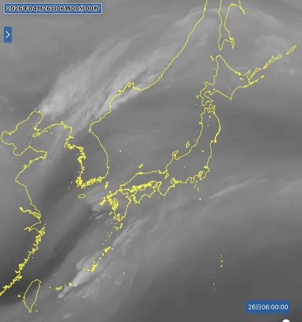 2026年4月26日6時の日本周辺の衛星水蒸気画像