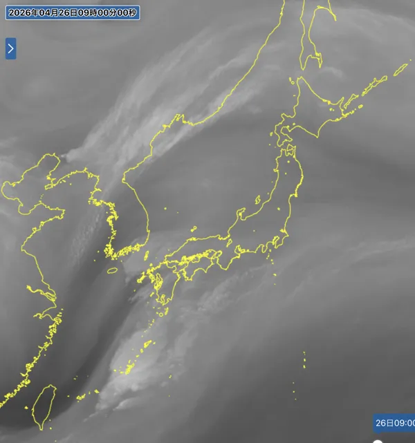 2026年4月26日9時の日本周辺の衛星水蒸気画像