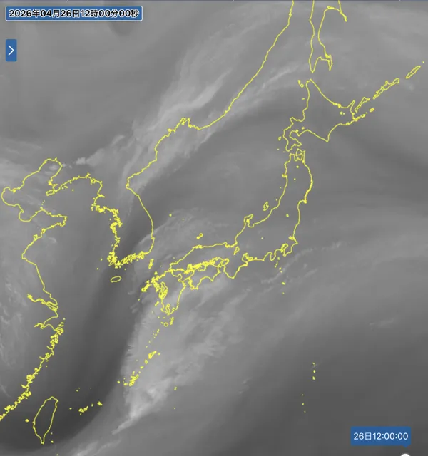 2026年4月26日12時の日本周辺の衛星水蒸気画像