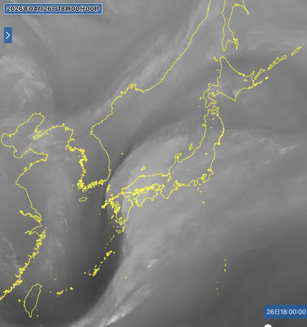 2026年4月26日18時の日本周辺の衛星水蒸気画像