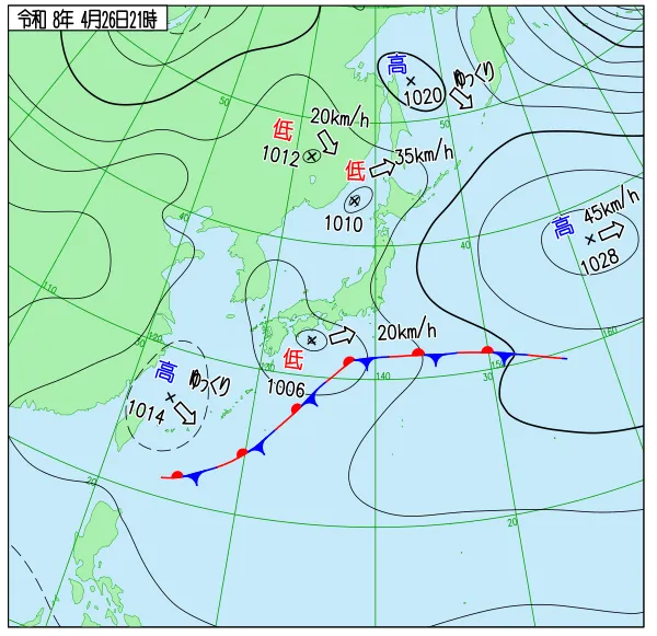 2026年4月26日21時の速報天気図