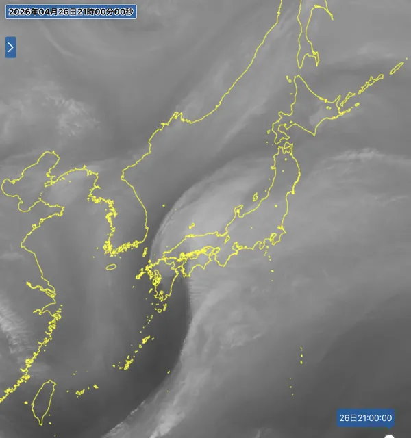2026年4月26日21時の日本周辺の衛星水蒸気画像