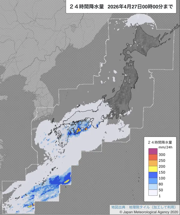 2026年4月26日の日本周辺の日解析雨量の図