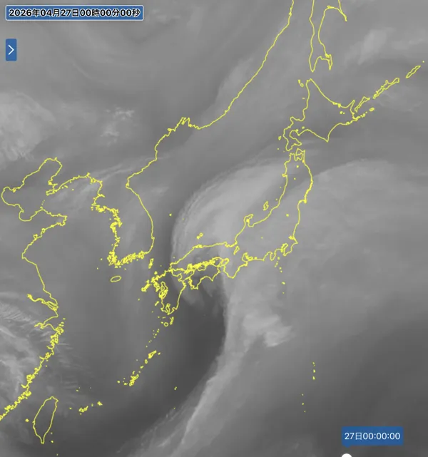 2026年4月26日24時の日本周辺の衛星水蒸気画像