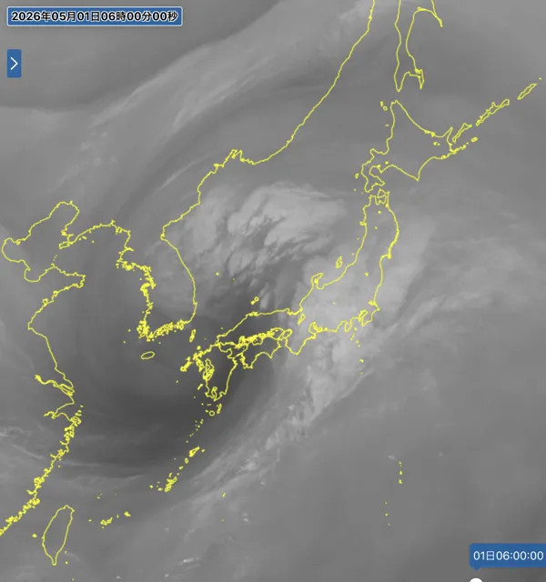 2026年5月1日6時の日本周辺の衛星水蒸気画像