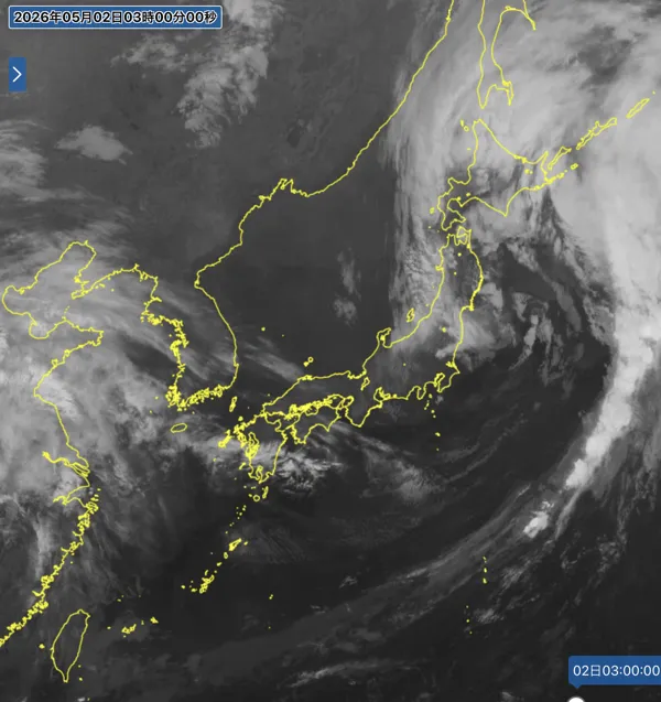 2026年5月2日3時の日本周辺の衛星赤外画像