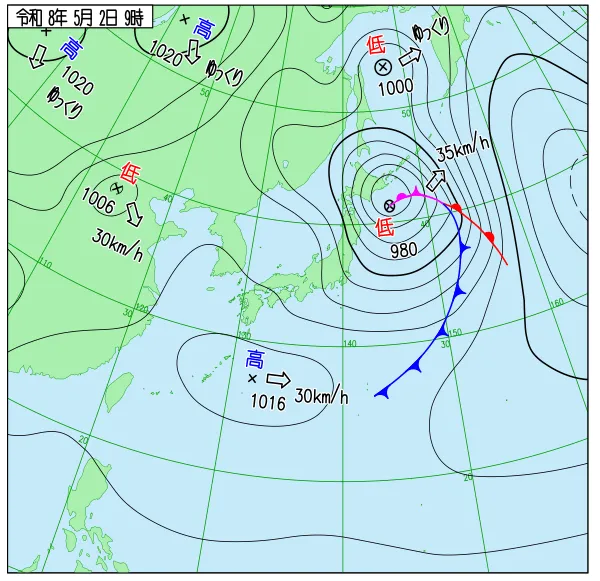 2026年5月2日9時の速報天気図