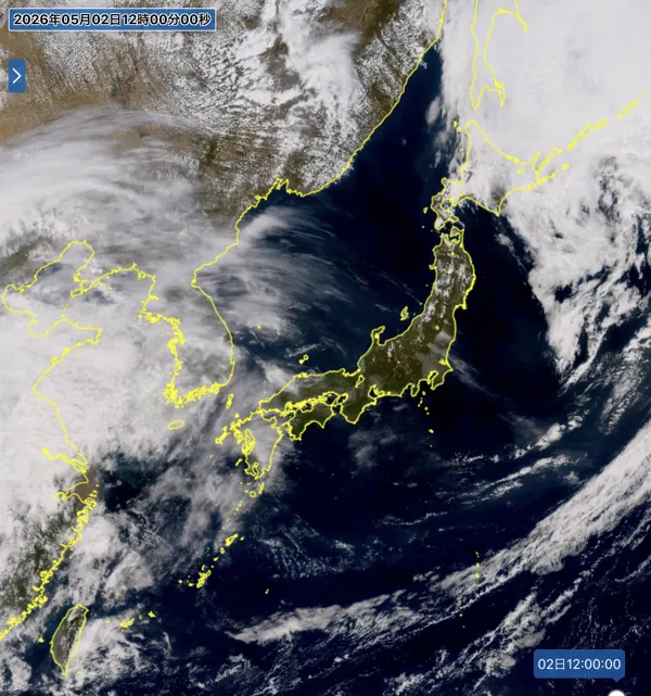 2026年5月2日12時の日本周辺の衛星可視画像