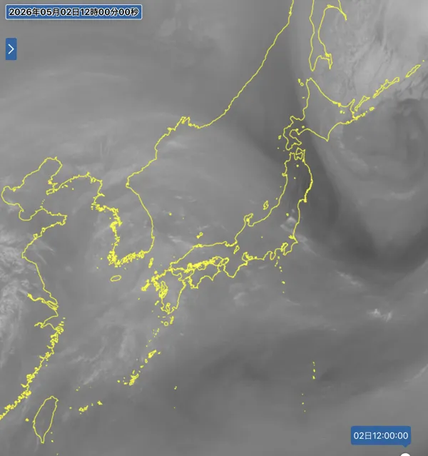 2026年5月2日12時の日本周辺の衛星水蒸気画像