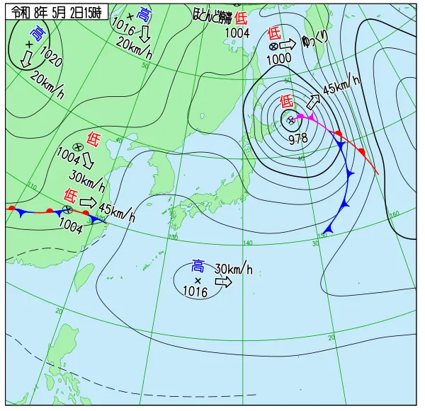 2026年5月2日15時の速報天気図