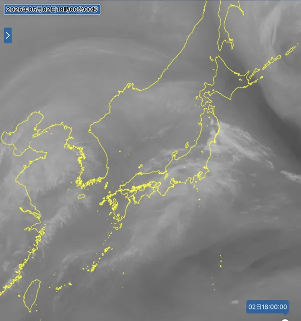 2026年5月2日18時の日本周辺の衛星水蒸気画像