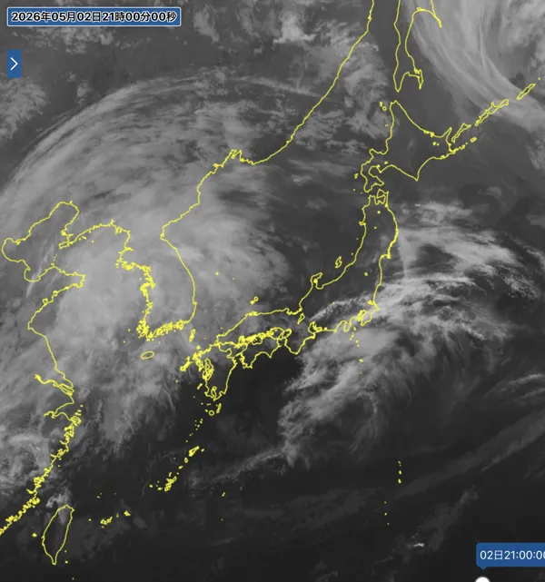 2026年5月2日21時の日本周辺の衛星赤外画像