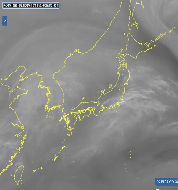 2026年5月2日21時の日本周辺の衛星水蒸気画像