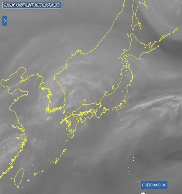 2026年5月2日24時の日本周辺の衛星水蒸気画像