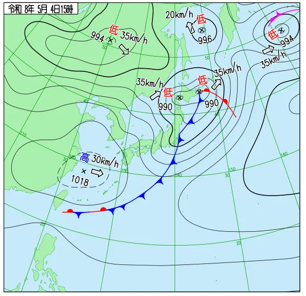 2026年5月4日15時の速報天気図