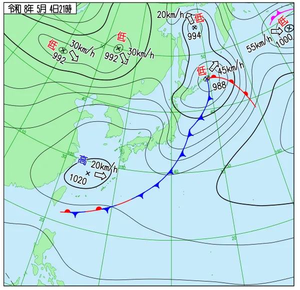 2026年5月4日21時の速報天気図