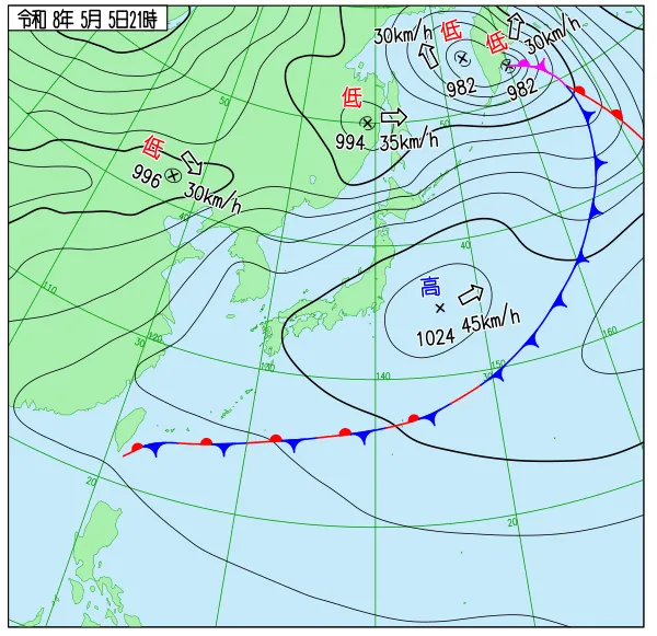 2026年5月5日21時の速報天気図