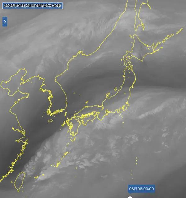 2026年5月6日6時の日本周辺の衛星水蒸気画像