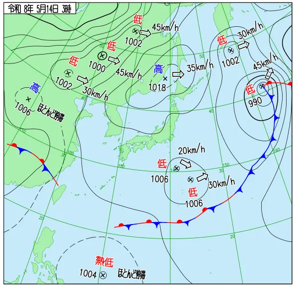 2026年5月14日3時の速報天気図