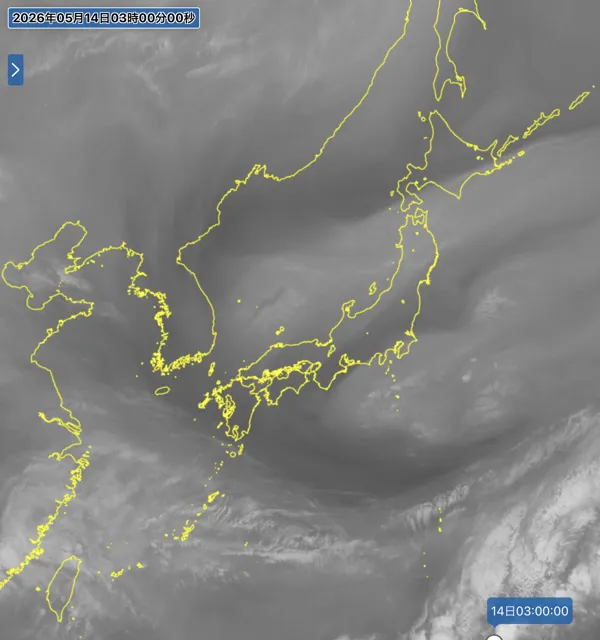 2026年5月14日3時の日本周辺の衛星水蒸気画像