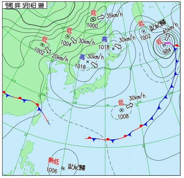 2026年5月14日9時の速報天気図