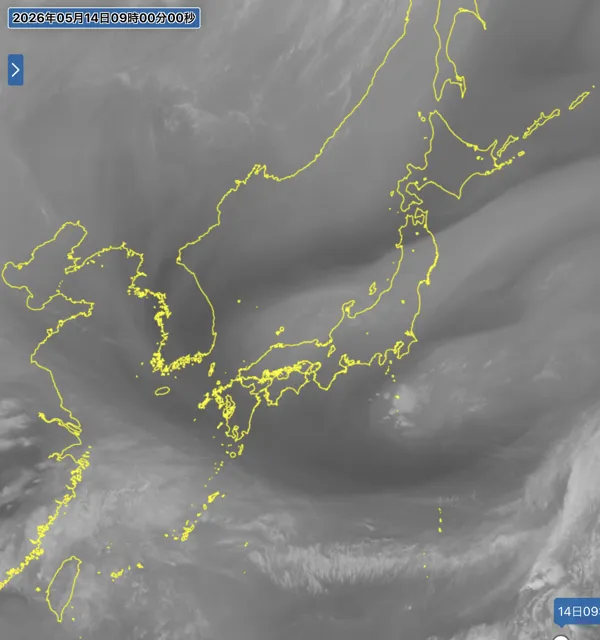 2026年5月14日9時の日本周辺の衛星水蒸気画像