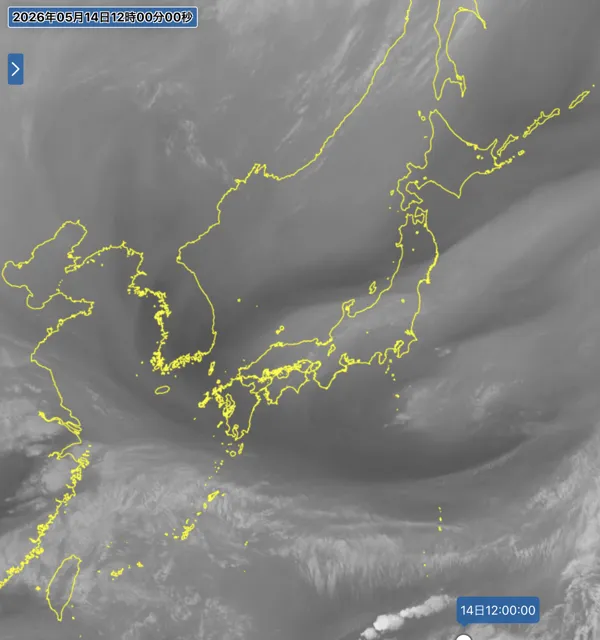 2026年5月14日12時の日本周辺の衛星水蒸気画像