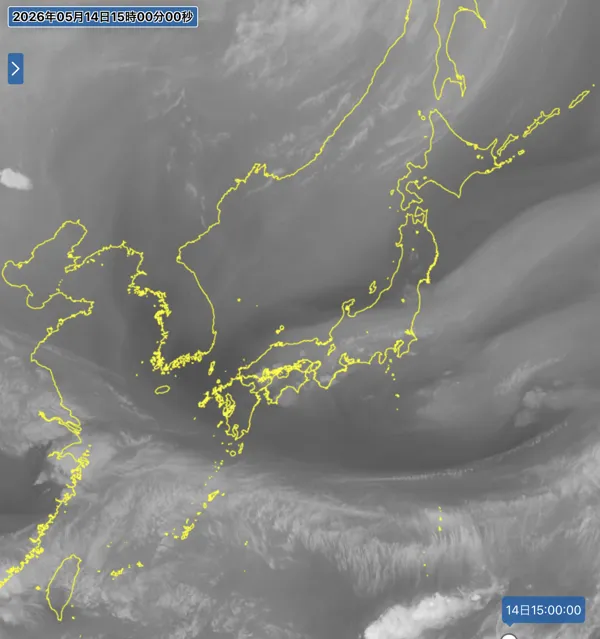 2026年5月14日15時の日本周辺の衛星水蒸気画像