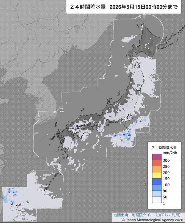 2026年5月14日の日本周辺の日解析雨量の図