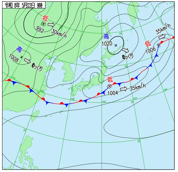 2026年5月22日9時の速報天気図