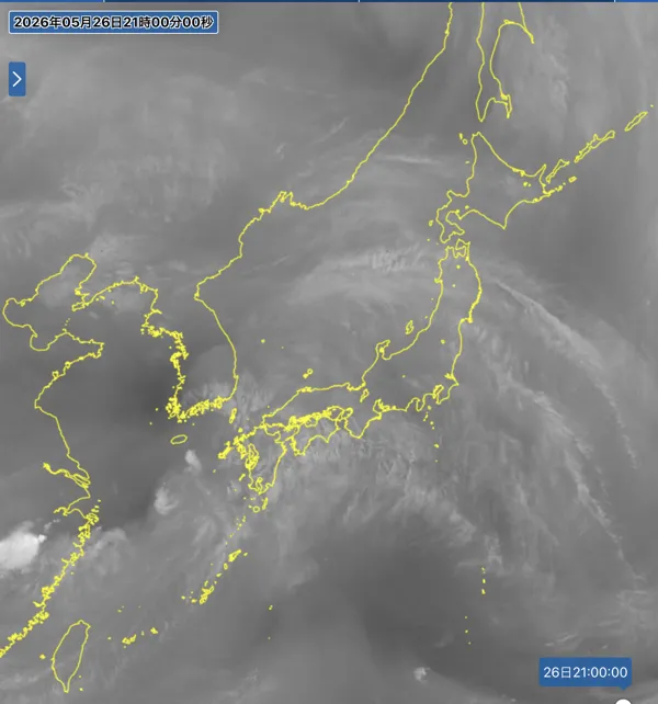 2026年5月26日21時の日本周辺の衛星水蒸気画像