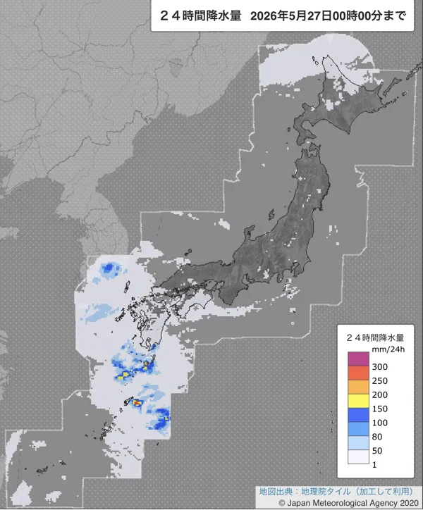 2026年5月26日の日本周辺の日解析雨量の図