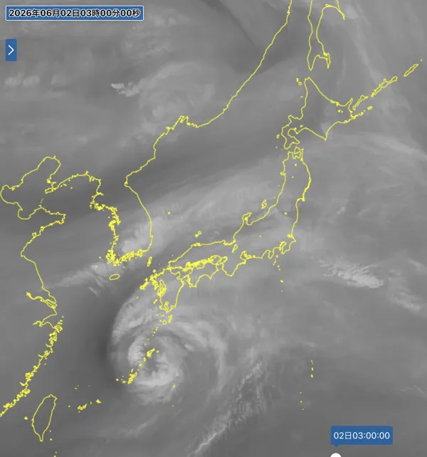 2026年6月2日3時の日本周辺の衛星水蒸気画像