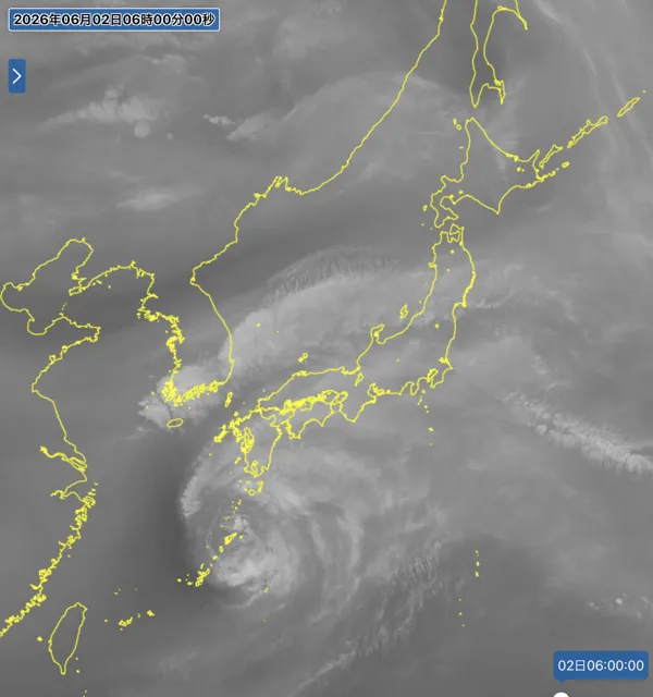 2026年6月2日6時の日本周辺の衛星水蒸気画像