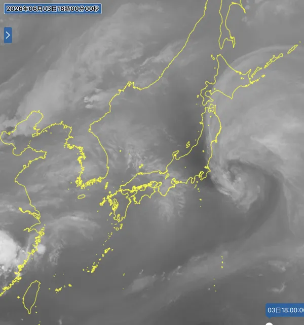 2026年6月3日18時の日本周辺の衛星水蒸気画像
