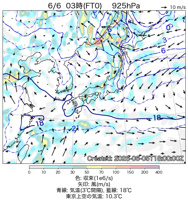2026年6月6日の日本周辺の925hPa天気図（3時）