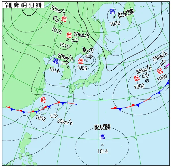 2026年6月6日9時の速報天気図