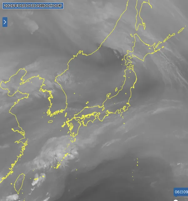 2026年6月6日9時の日本周辺の衛星水蒸気画像