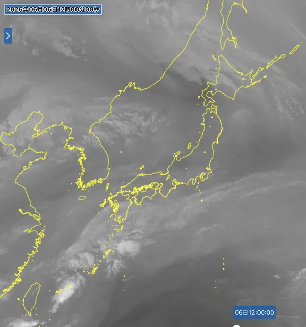 2026年6月6日12時の日本周辺の衛星水蒸気画像