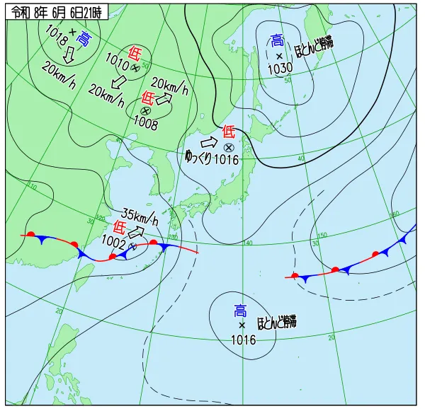2026年6月6日21時の速報天気図