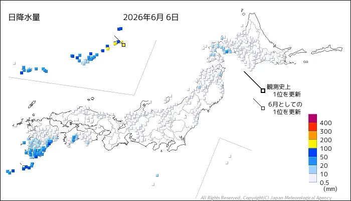 日本のアメダス日降水量の図