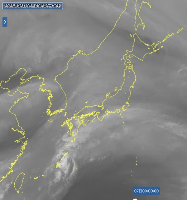 2026年6月6日24時の日本周辺の衛星水蒸気画像